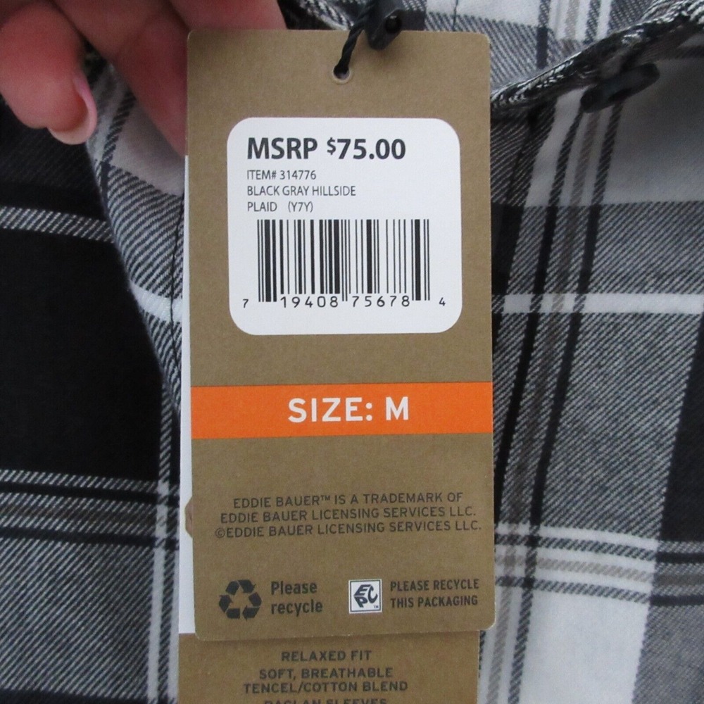 Eddie Bauer Top Tunic Women Medium Black Gray Hillside Plaid Flannel Outdoor NWT - Picture 5 of 12